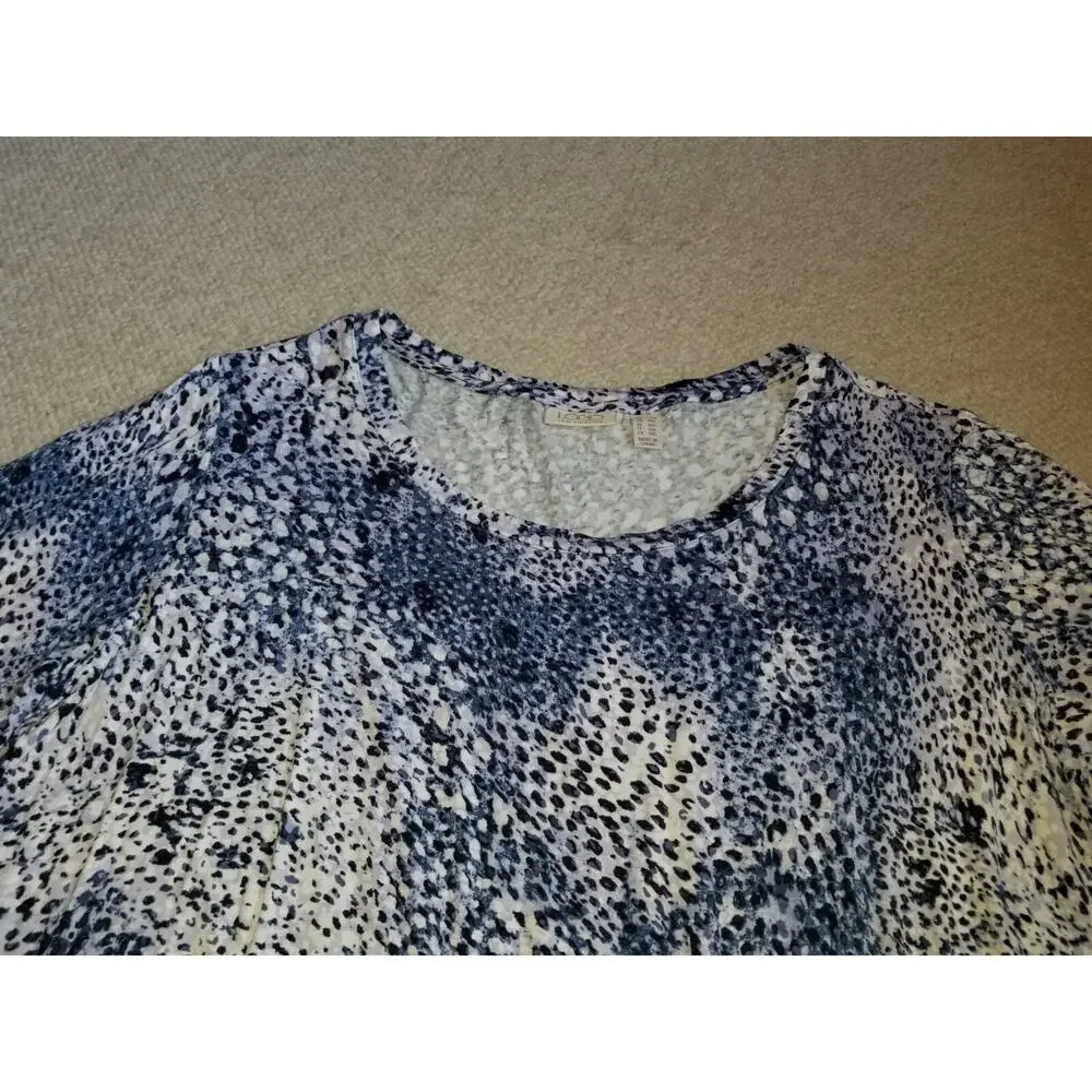 Womens Top-LOGO LORI GOLDSTEIN-purple/white/navy knit asymmetric BOHO 3/4 slv-2X